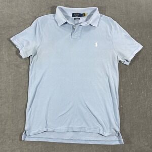 Polo Ralph Lauren Mens Medium Light Blue Custom Slim Fit Short Sleeve Polo Shirt